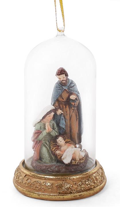 Рождественское украшение Вертеп 12 см с Led-подсветкой и стеклянным колпаком (BD-837-203)