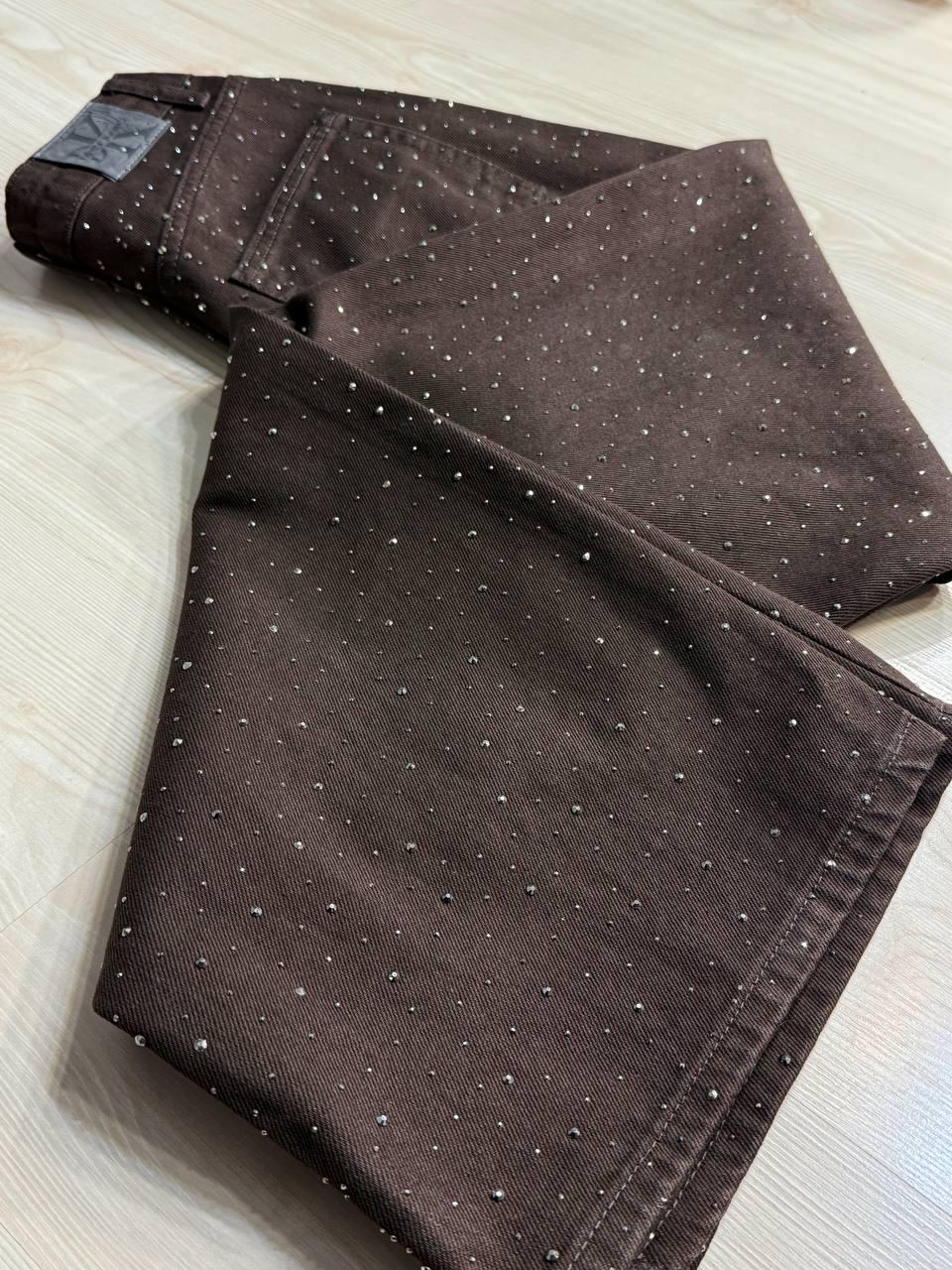 Джинсы женские Dk-49 1720 Palazzo Baggy с камушками широкие р. 40 Коричневый (5978) - фото 2