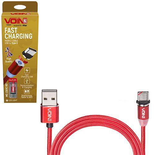 Кабель магнитный Voin MC-2301C RD для зарядки USB-Type C 2,4 А 1 м Red (00000053587)