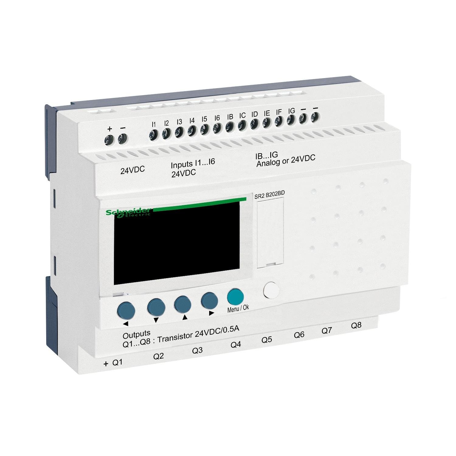 Реле интеллектуальное Schneider Electric Zelio Logic 20 входов/выходов 24V DC с дисплеем и часами (SR2B202BD)