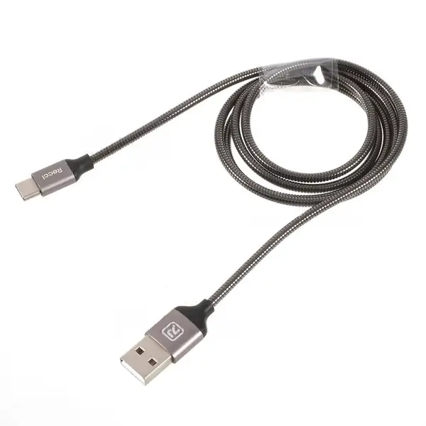 Кабель Recci RCT-W100 USB Type-C Gravel 1 м Сірий/Чорний (6955482585580)