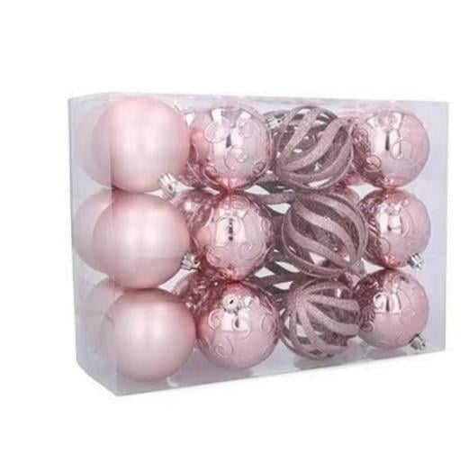 Набор шаров пластиковых новогодних 24 шт. D-8 см Розовый (43086)