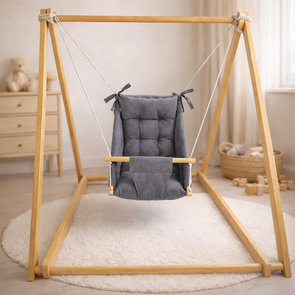 Комплект Деревянная опора и Колыханка микровелюр Серый (gs-9211)