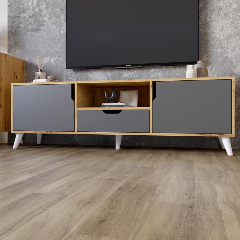 Тумба під ТВ Еверест Борн 1600 з білими ніжками 160х40х50,4 см Дуб артизан/Антрацитовий (23885336)