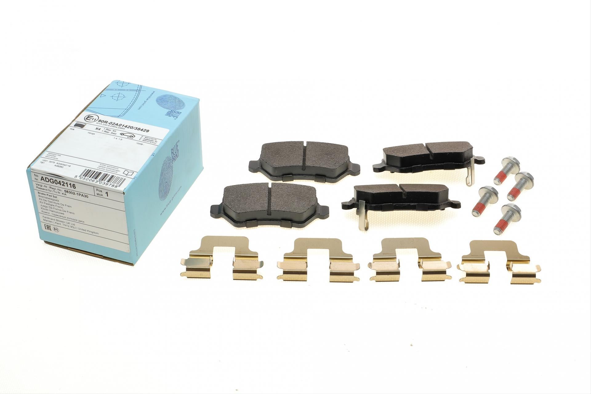 Колодки тормозные задние BLUE PRINT для Opel Combo 01- с комплектом планок опоры прижимных (ADG042116)