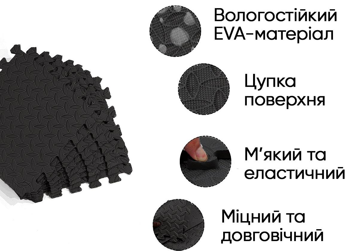 Татами мат EasyFit ласточкин хвост 8 шт. 30х30х1 см Черный (EF-1950-30-BK) - фото 2