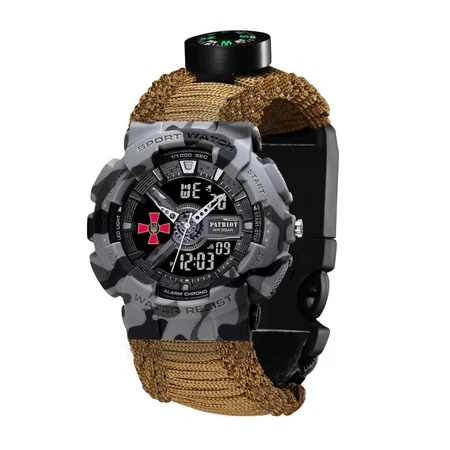 Наручные часы Patriot 005CMGYSU ВСУ Серый камуфляж Паракордовый ремешок с коробкой Khaki