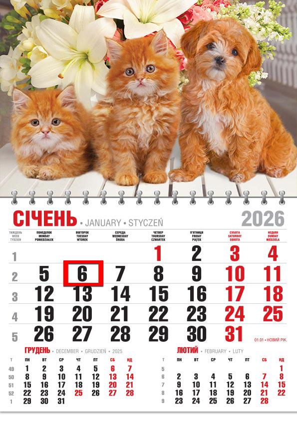 Календар на 2026 р. Офісний економ Руда трійка