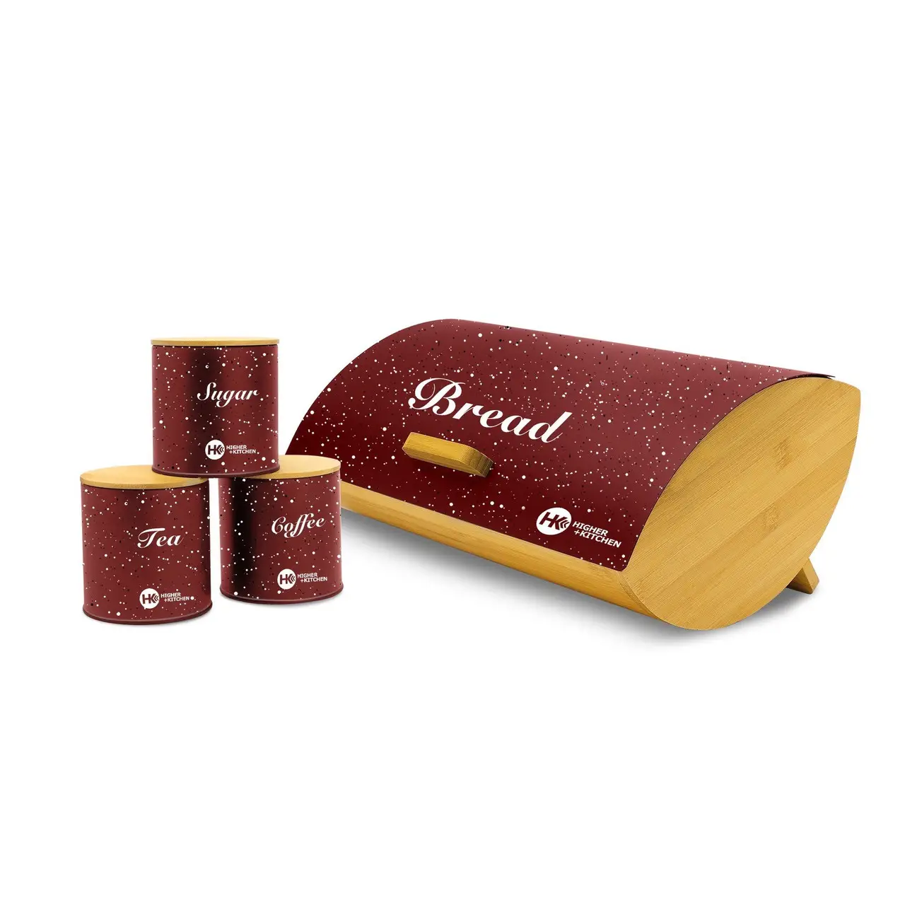 Хлебница Higher Kitchen с набором емкостей для хранения бамбук/металл Красный (90433)