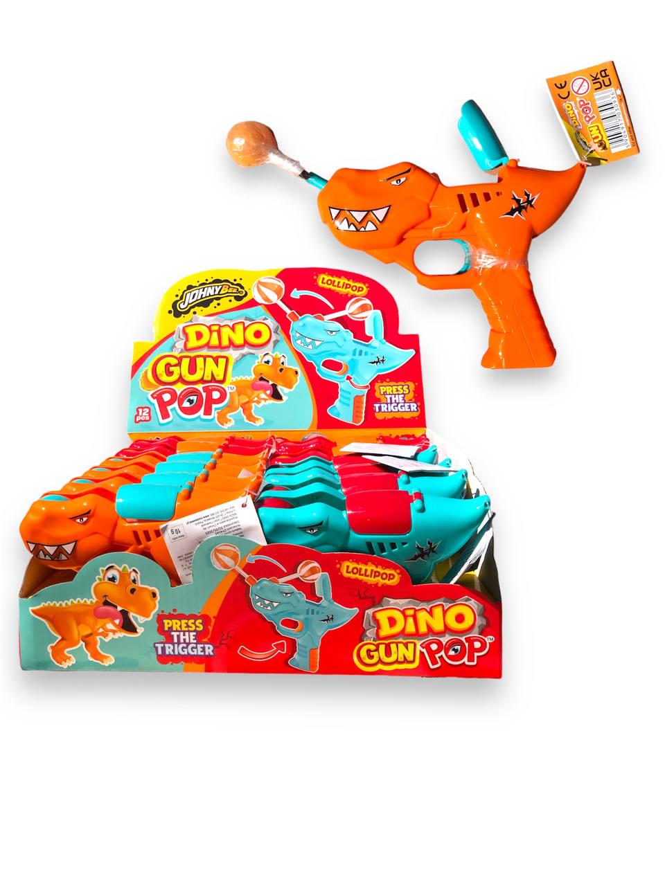 Льодяник фруктовий з іграшкою Johny bee GunPoP Dino Динозавр 12 шт. (00000005532) - фото 2