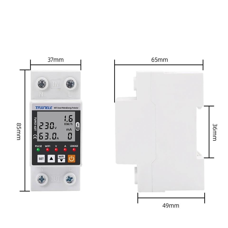 Счетчик электроэнергии TAXNELE Smart Switch TUYA WIFI автоматический выключатель реле напряжения 63A (166) - фото 3