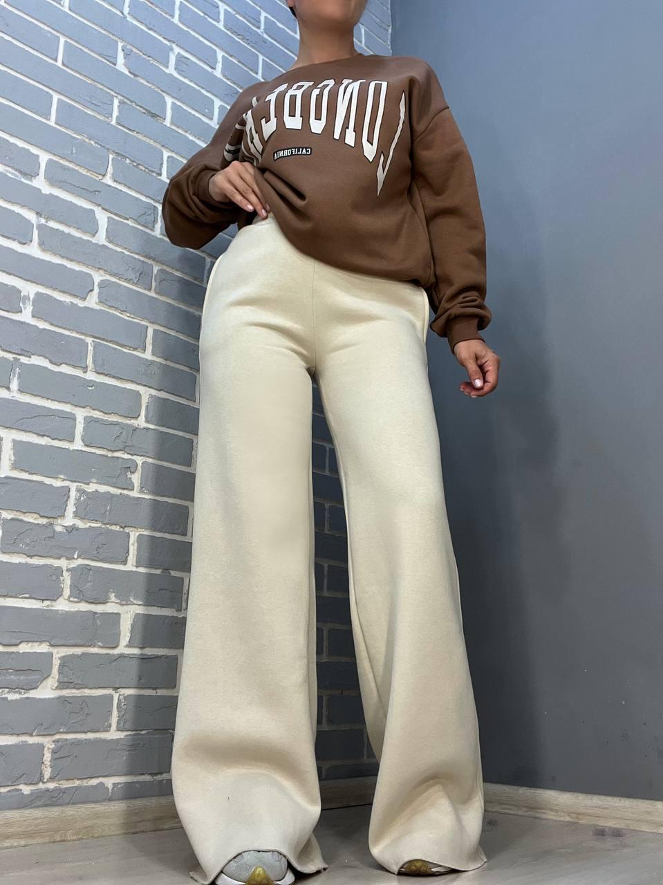 Костюм женский QUZEN 388-488 свитшот брюки палаццо широкие на флисе M Коричневый (861) - фото 2 Костюм женский QUZEN 388-488 свитшот брюки палаццо широкие на флисе M Коричневый (861) - фото 2