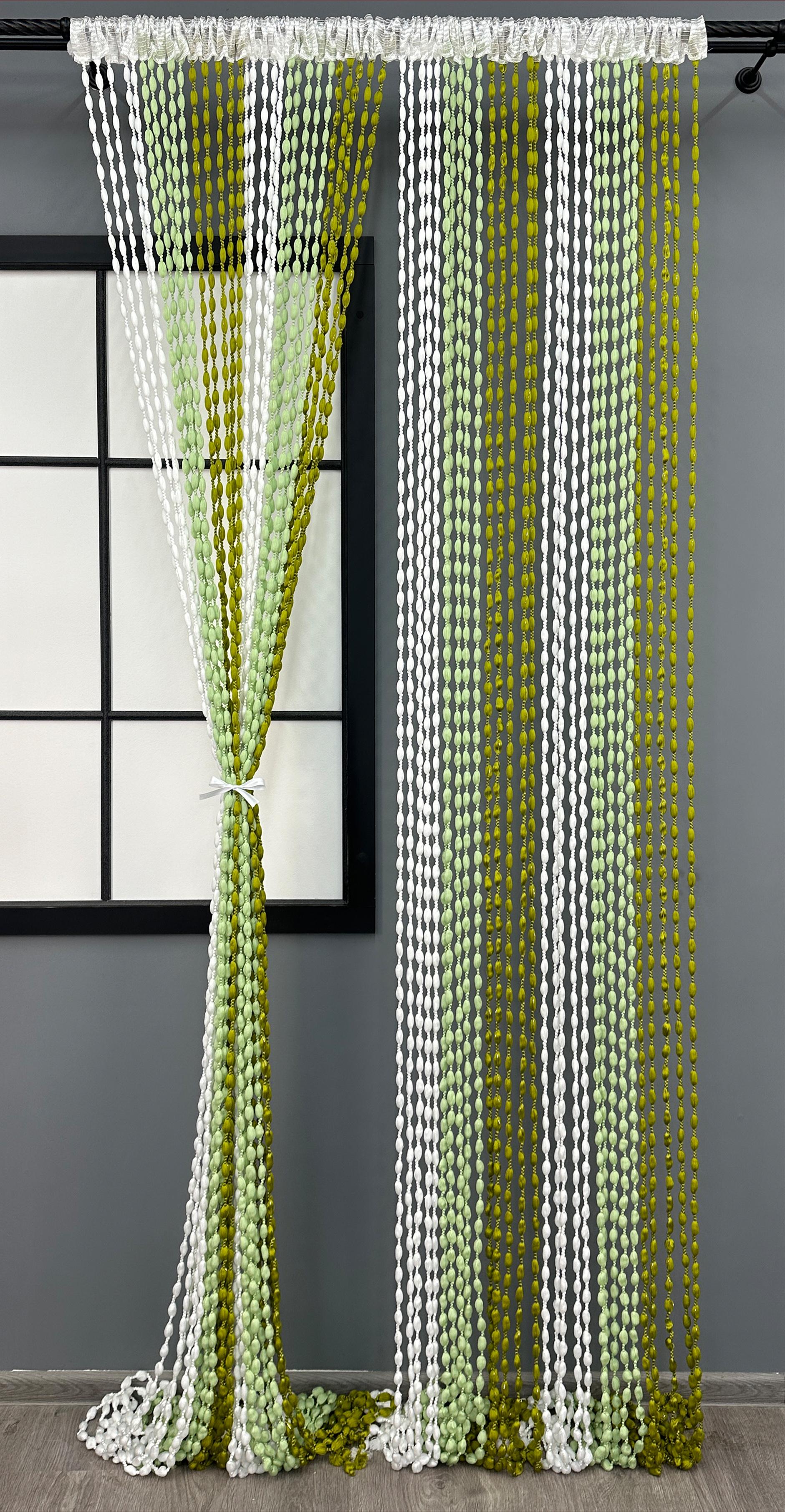 Шторы-нити Шинил с люрексом 300х300 см Белый/Оливково-мятный (61-098)