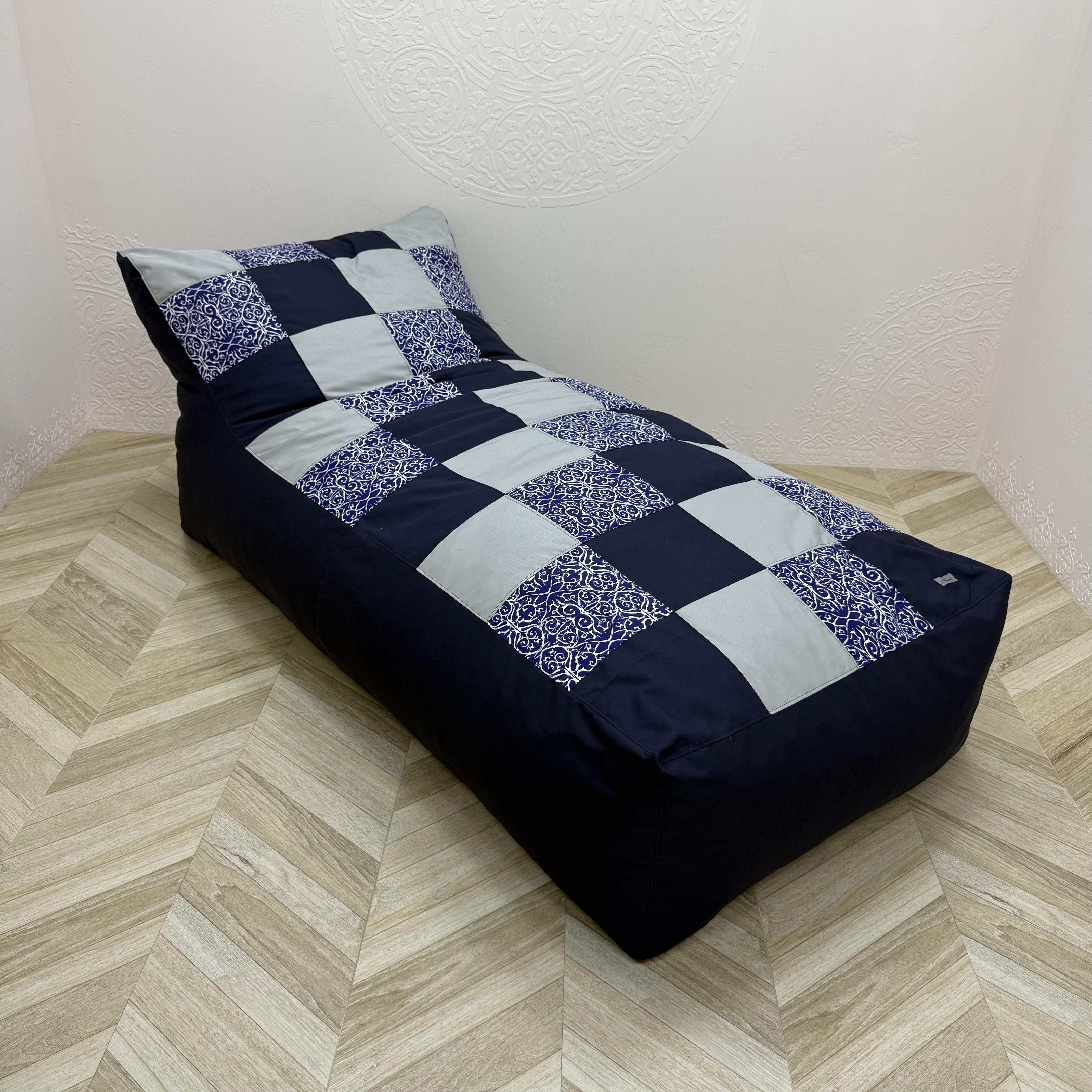 Безкаркасне крісло водонепроникне пэчворк Comfort Home Curly blue 90х180х80 см