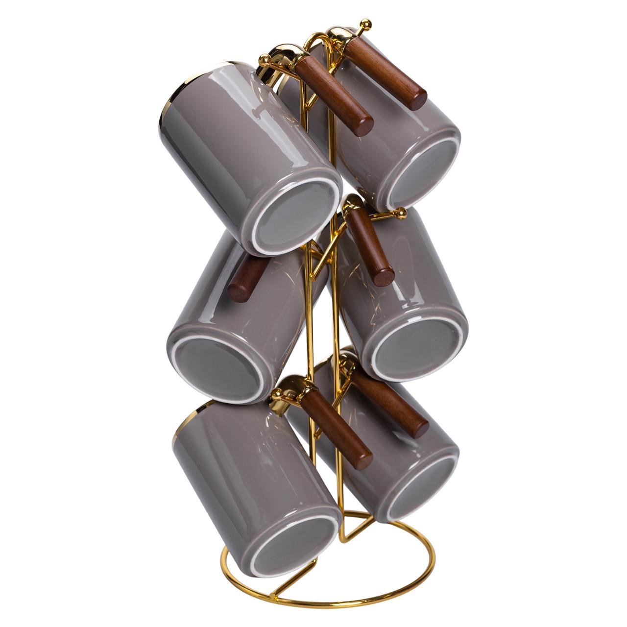 Набір чашок на металевій підставці 6 шт. по 400 мл Сірий (HP-26-12) - фото 4