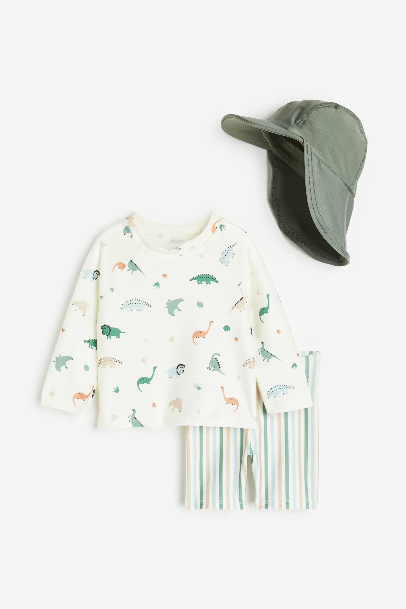 Купальник дитячий H&M Принт лонгслів/шорти/панама 74-80 см Біло-зелений (A29101139368)