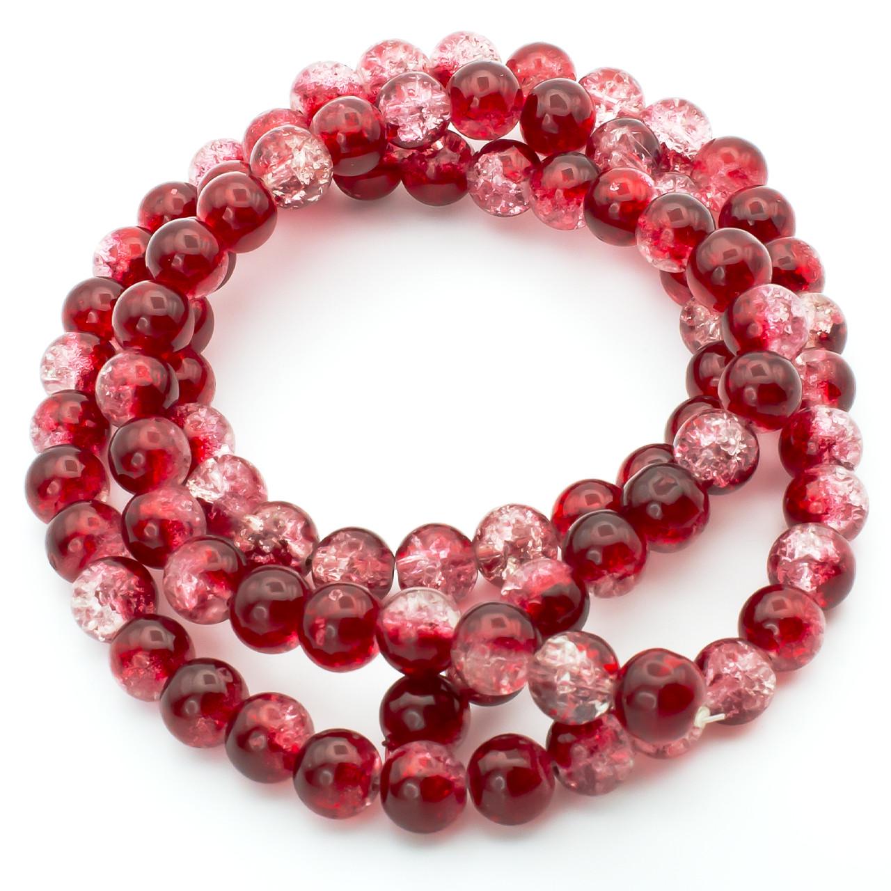 Бусины Битое стекло кракелюр 10 мм 80 см 90 шт. Красный с прозрачным (БЖ0010р07)