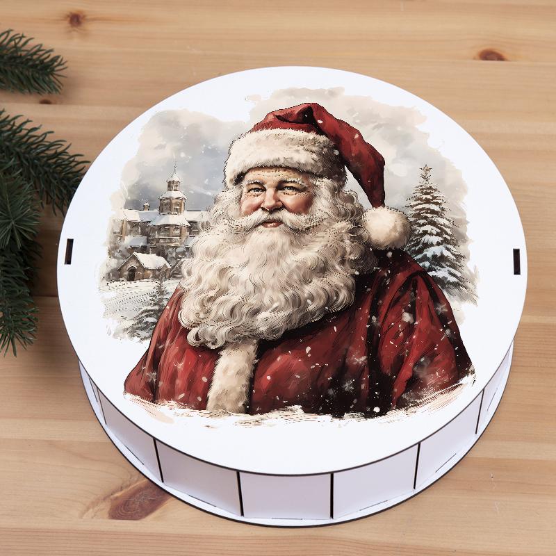 Коробка кругла новорічна з Санта Клаусом 24 см (4233-51) - фото 1 Коробка кругла новорічна з Санта Клаусом 24 см (4233-51) - фото 1