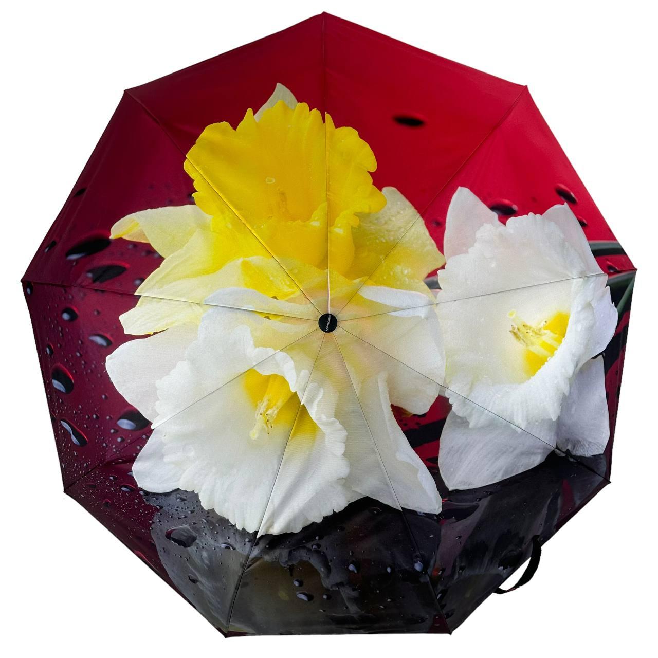 Зонт женский автомат Rain Flower в подарочной упаковке с платком Красный с нарциссами (01020-2) - фото 3