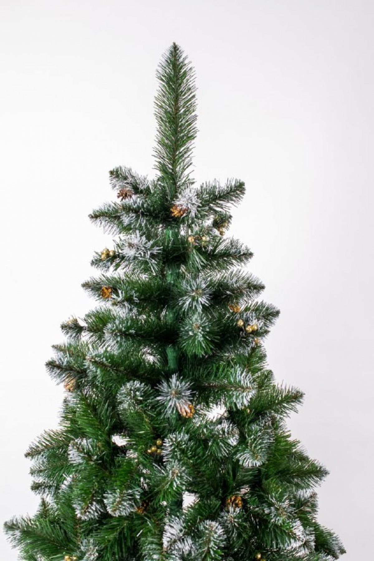 Елка с белыми кончиками золотой калиной и шишками 2,2 м - фото 2