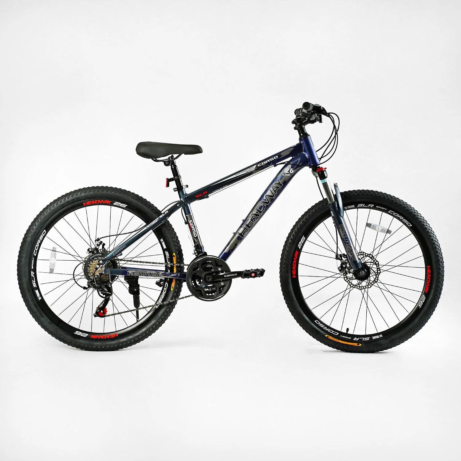Велосипед спортивный Corso HEADWAY 26" 21 скорость рама алюминиевая 15" оборудование Shimano собран Blue (138279)