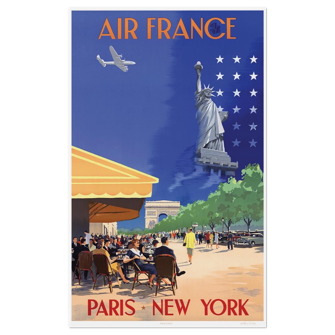 Плакат ретро Air France Париж — Нью-Йорк 1951 53x86 см (0334)