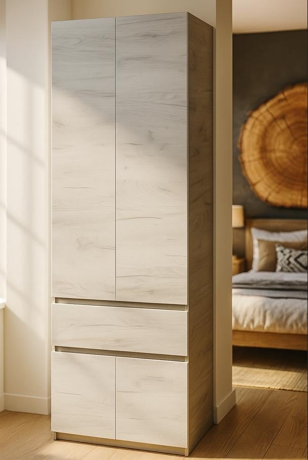 Шкаф с ящиками Мастер Форм Брайт 600х520х2000 мм Дуб крафт серый/Дуб крафт белый (31328)