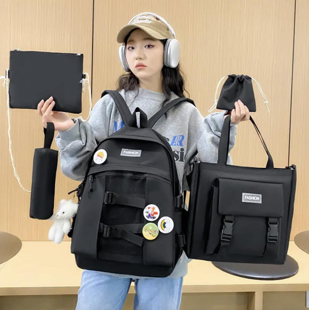 Шкільний рюкзак для дівчинки Fashion 5в1 рюкзак/шоппер/пенал/сумочка/гаманець Чорний - фото 3 Шкільний рюкзак для дівчинки Fashion 5в1 рюкзак/шоппер/пенал/сумочка/гаманець Чорний - фото 3