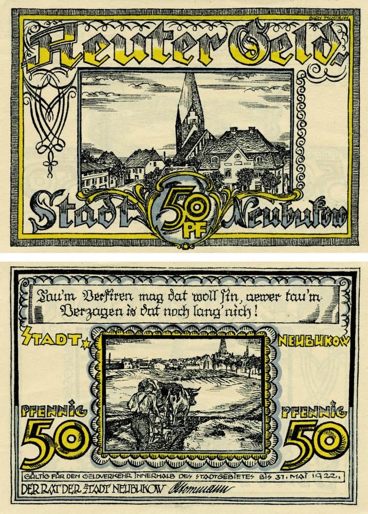 Коллекционная банкнота Германия Нотгельд 50 пфеннигов 1922 F-VF Нойбуков (Б18714)