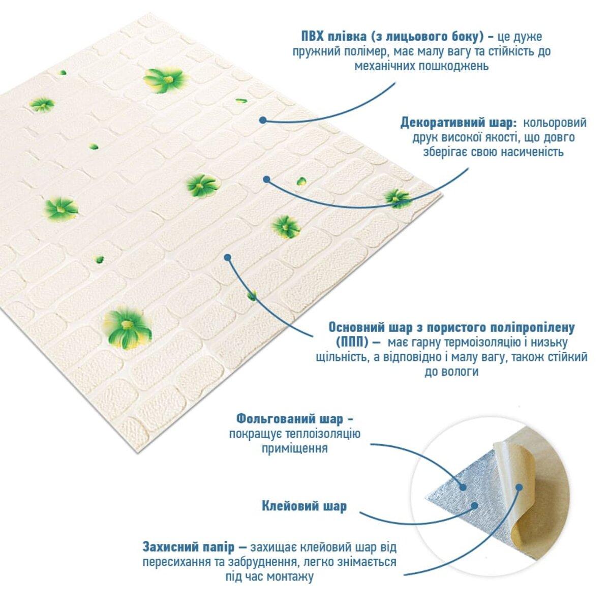 3D-панель стеновая 3D 700х700х4мм Зеленые цветы (SW-00001976) - фото 2