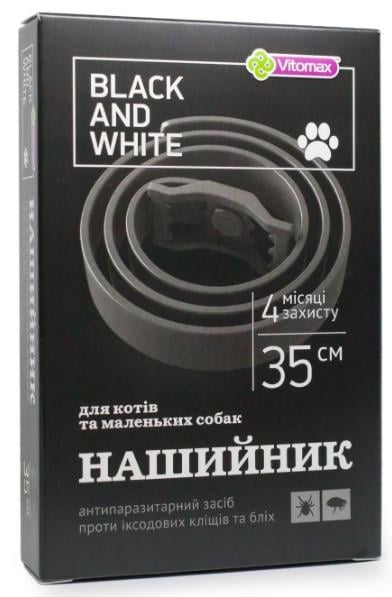 Нашийник протипаразитарний Vitomax Black&White від бліх та кліщів для котів та собак маленьких порід 35 см Чорний
