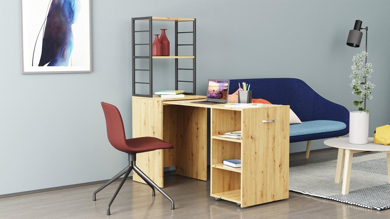 Стіл-тумба трансформер Ferrum-decor Смарт 4/1 з етажеркою метал/ДСП 16 мм 1430x1450x500 мм Чорний/Дуб Артизан (FRD-105128) - фото 3 Стіл-тумба трансформер Ferrum-decor Смарт 4/1 з етажеркою метал/ДСП 16 мм 1430x1450x500 мм Чорний/Дуб Артизан (FRD-105128) - фото 3