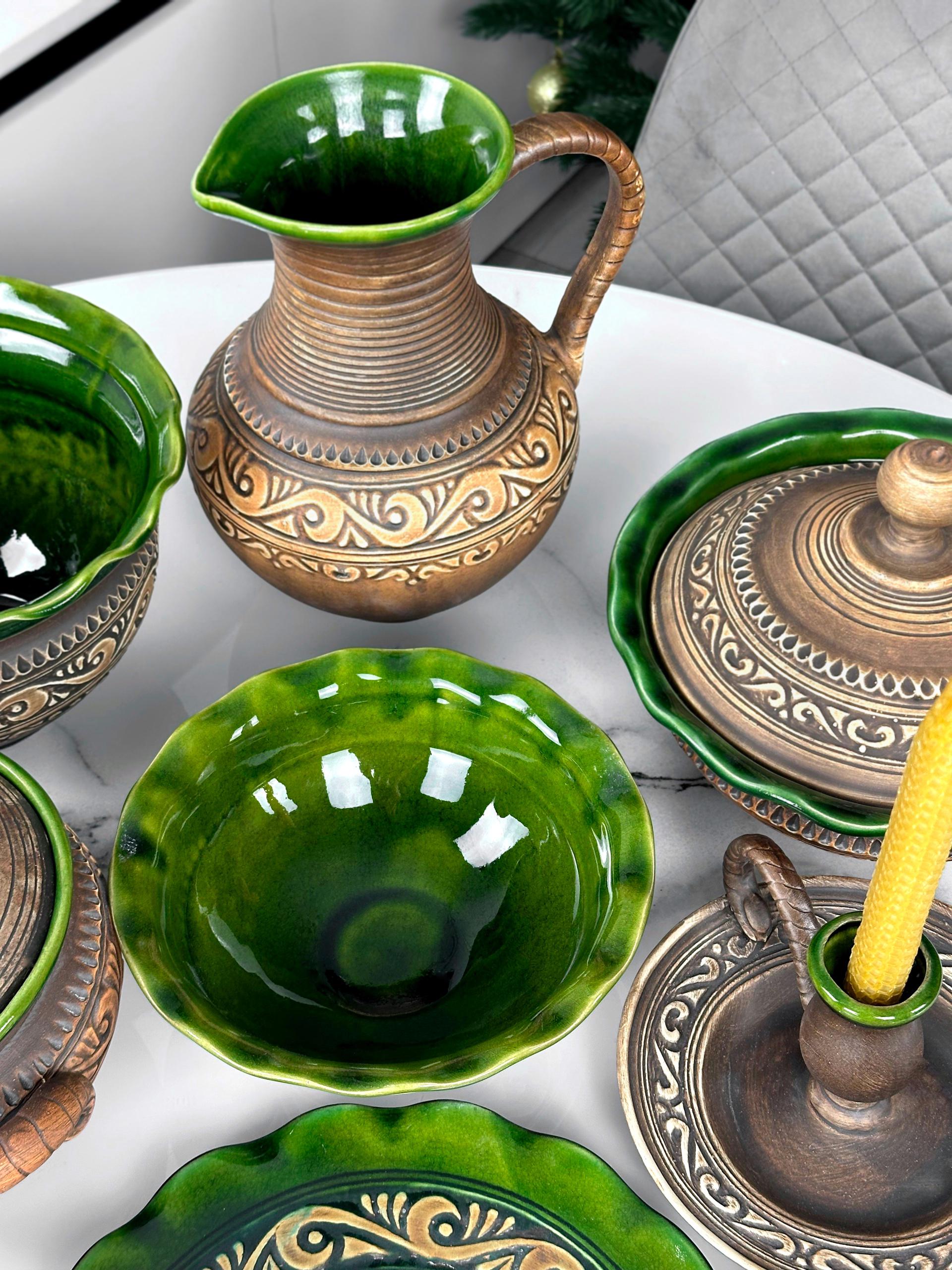 Набор глиняной посуды Рождественский Двенадцать блюд Гражда на 6 человек Коричневый (17019-36) - фото 8