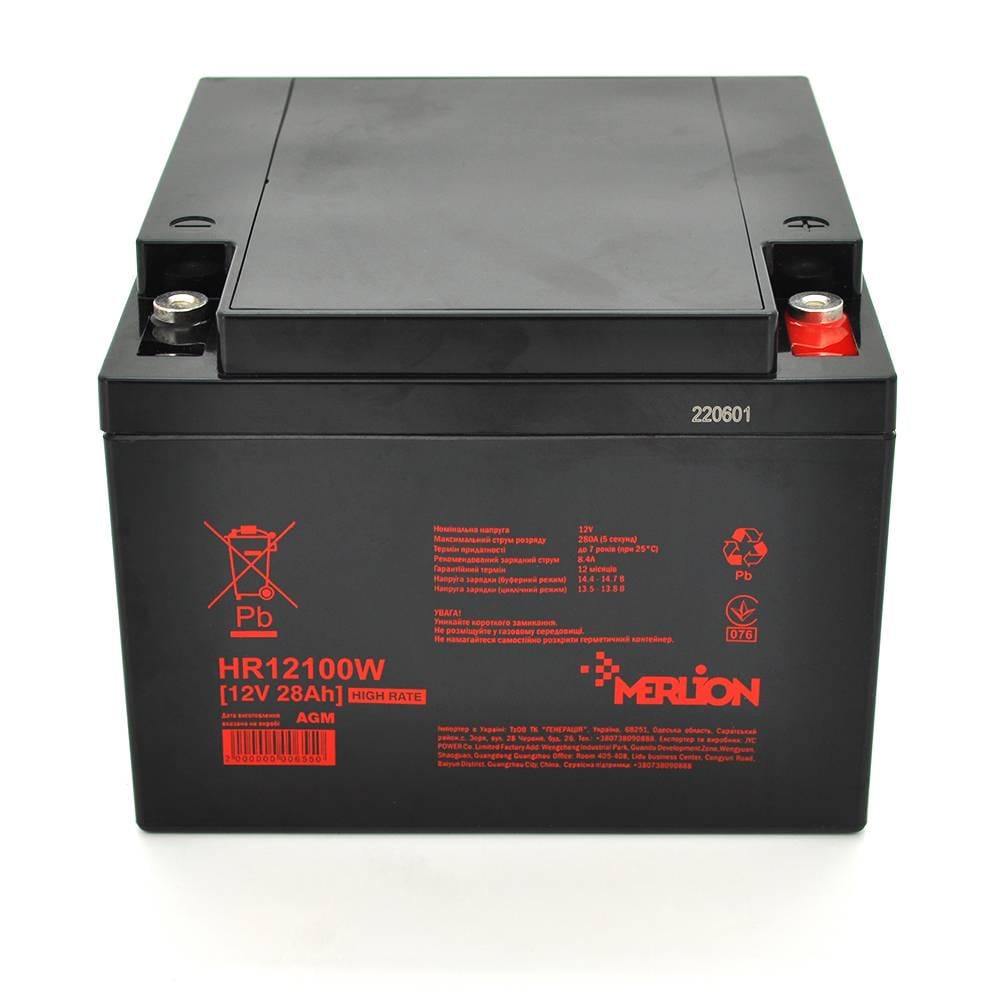 Батарея акумуляторна Merlion HR12100W 12V 28Ah 166х175х125 мм Black (40506)