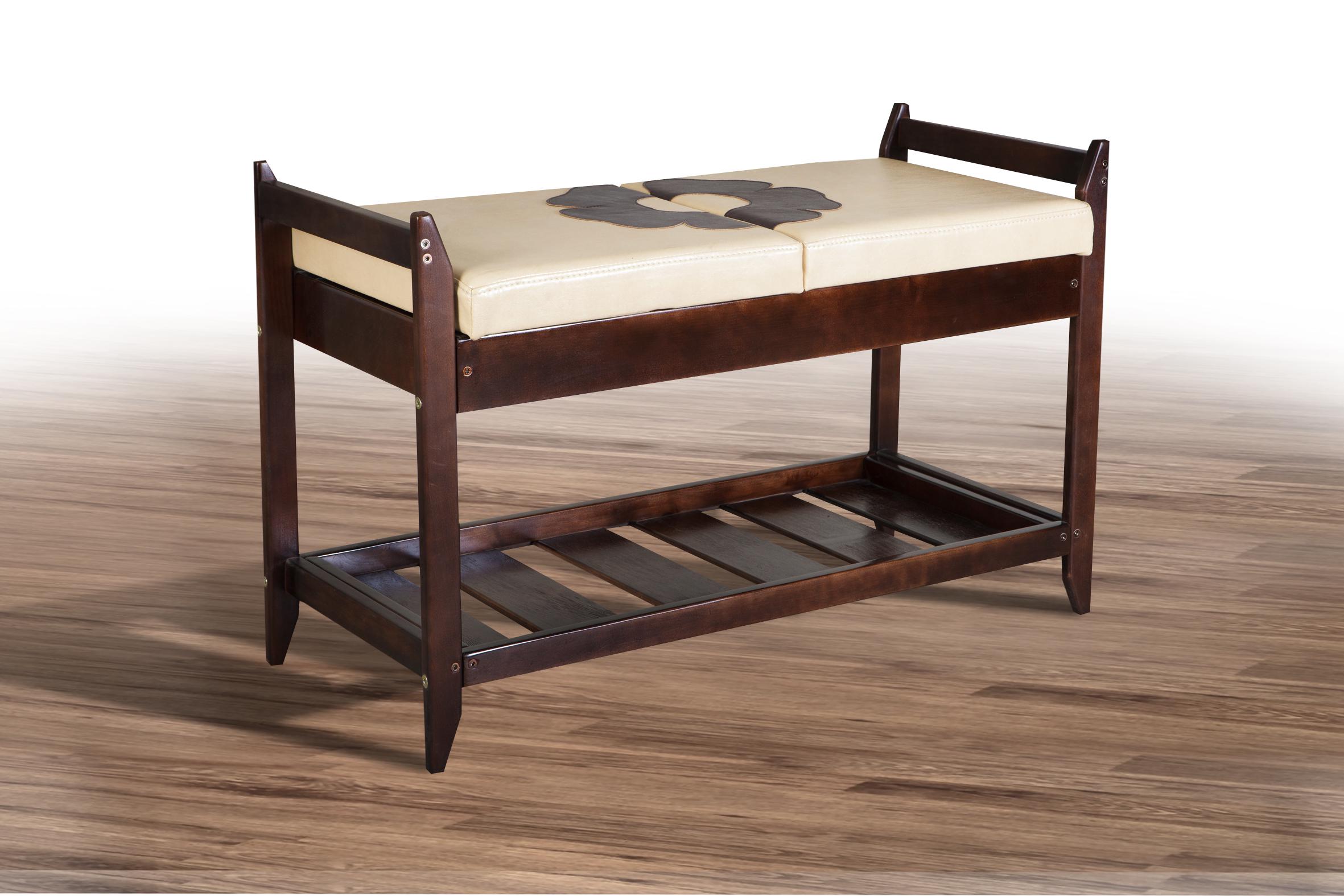 Лавка с полкой Мікс Меблі для обуви 4 в прихожую дерево/искусственная кожа Орех темный/Бежевый