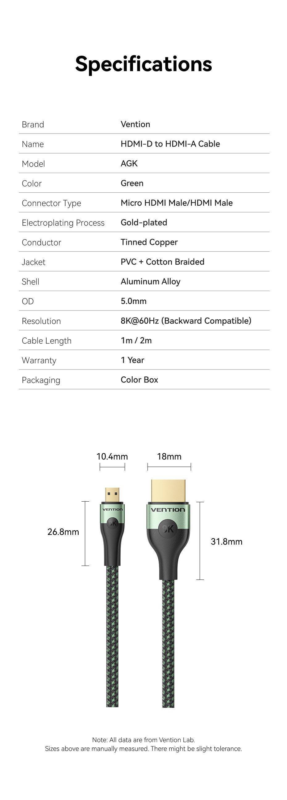 Кабель Vention Micro HDMI на HDMI 8K 60Hz HDMI 2.1 48 Гбіт/с динамічний HDR eARC 2 м Зелений (AGKGH) - фото 10 Кабель Vention Micro HDMI на HDMI 8K 60Hz HDMI 2.1 48 Гбіт/с динамічний HDR eARC 2 м Зелений (AGKGH) - фото 10