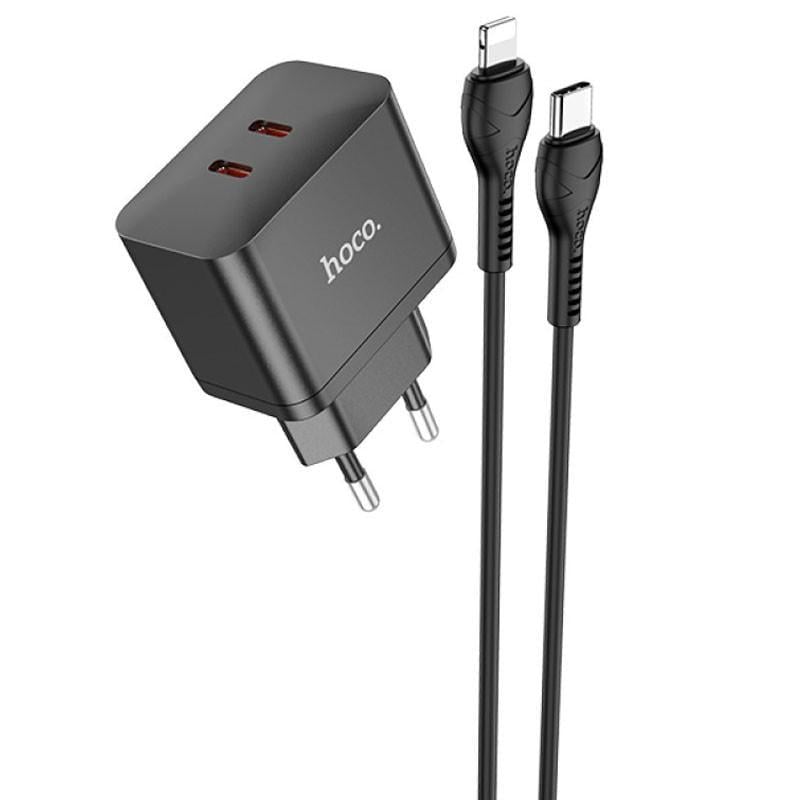 Зарядний пристрій мережевий Hoco N29 PD35W 2USB-C з кабелем Type-C to Lightning Black (00000067279_1)
