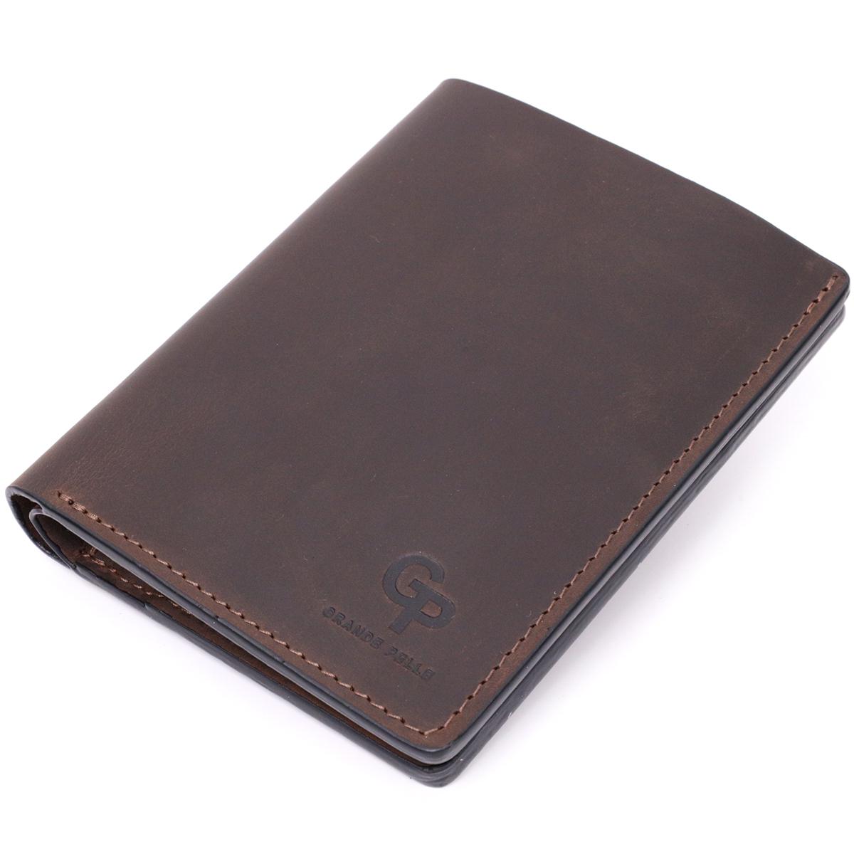 Портмоне мужское кожаное Grande Pelle Purse 11624 с держателем для Apple AirTag Коричневый