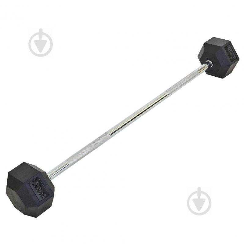 Штанга фиксированная прямая обрезиненная planeta-sport Rubber Hexagon Barbell 25кг Record TA-6230-25 l-95см