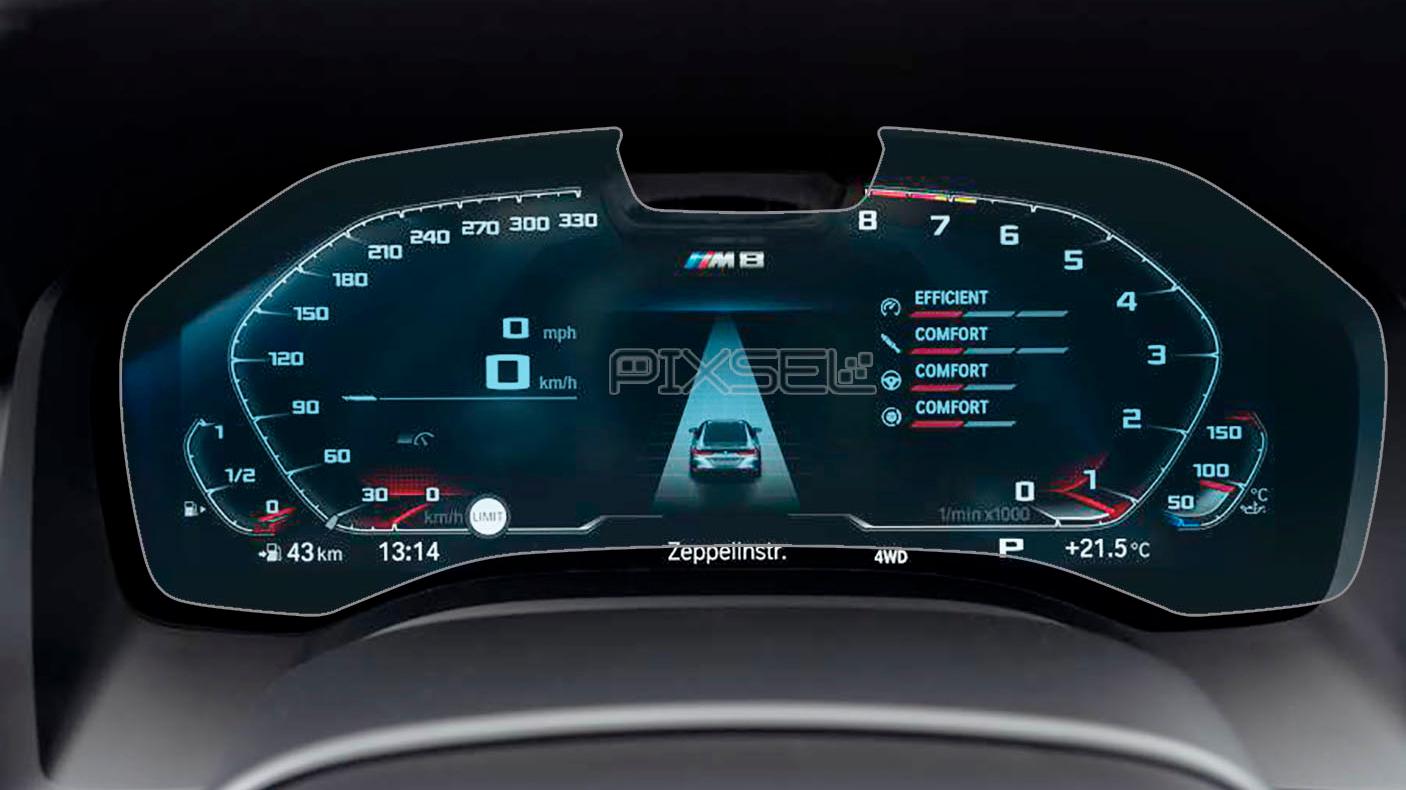 Защитное стекло Pixsel гибридное матовое для панели приборов с камерой BMW 8/M8 13,9" 2018 G14/G15/G16/F91/F92/F93