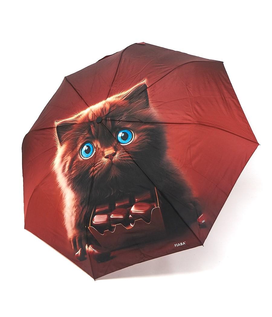 Зонтик полуавтомат Fiaba F23-028 на 8 спиц с котом Красный (916b2230) - фото 2