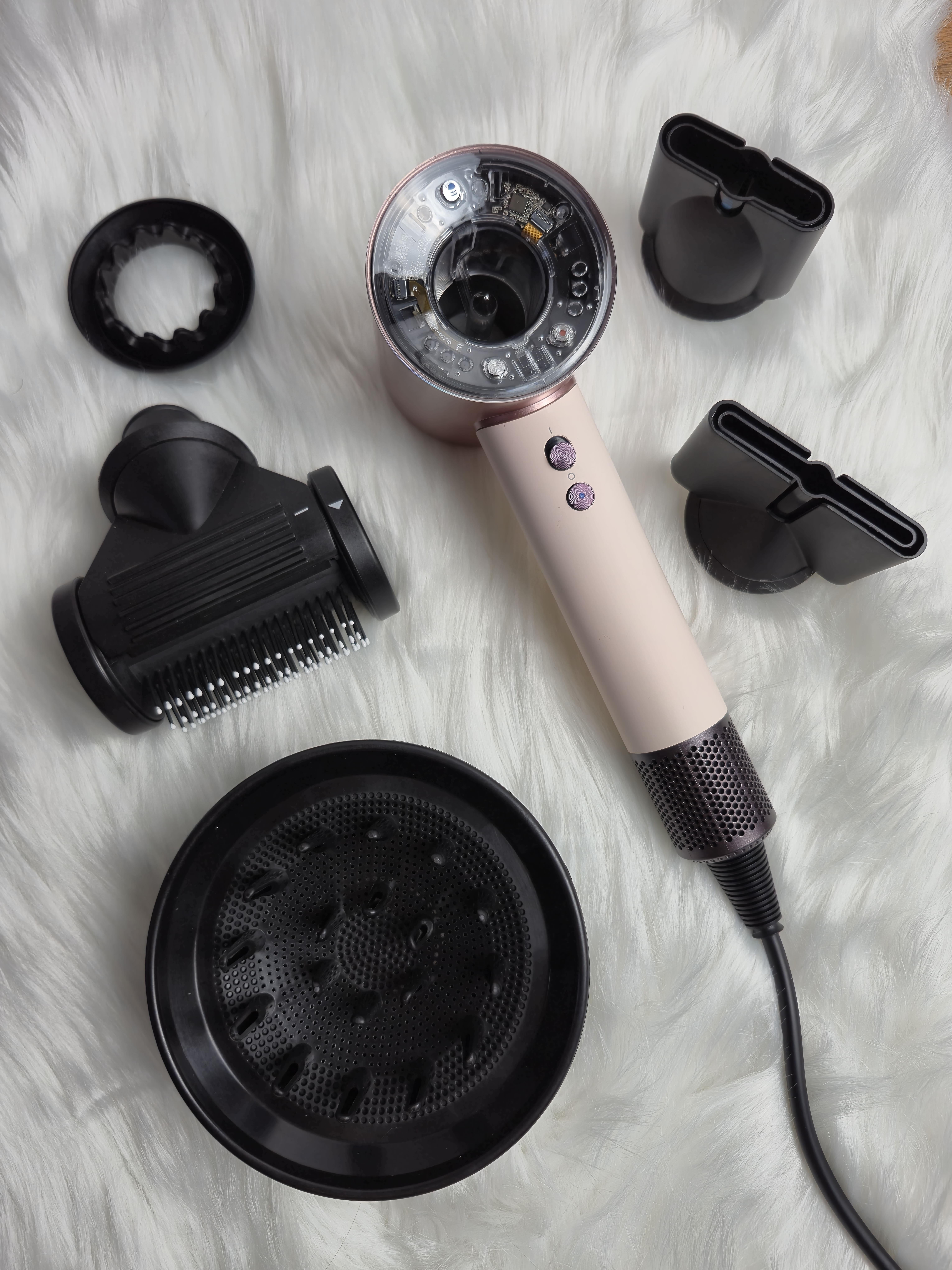 Фен для волосся Super Hair Dryer 5 насадок 1600 Вт Рожевий із прозорим (20012)