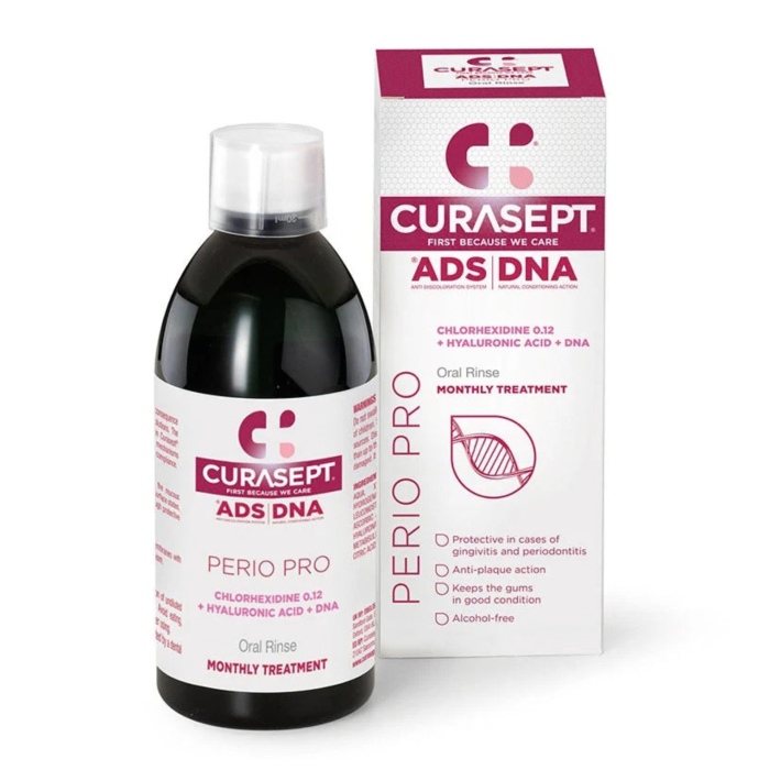 Ополіскувач Curasept ADS PERIO PRO 0,12% СНХ лікування ясен зменшує біль з гіалуроновою кислотою та ДНК 500 мл