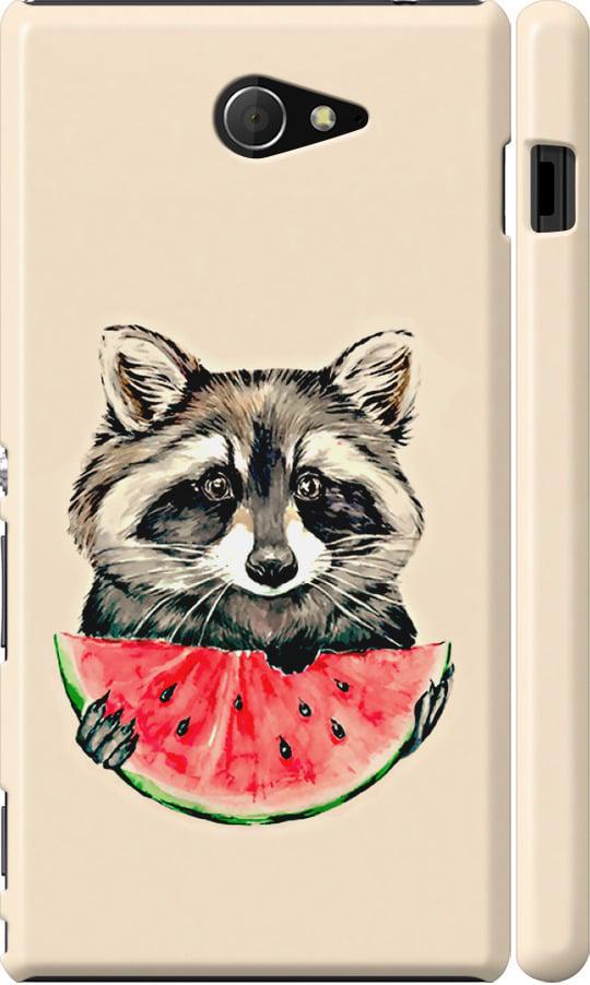 Чехол на Sony Xperia M2 dual D2302 Енотик с арбузом (4605c-61-42517)