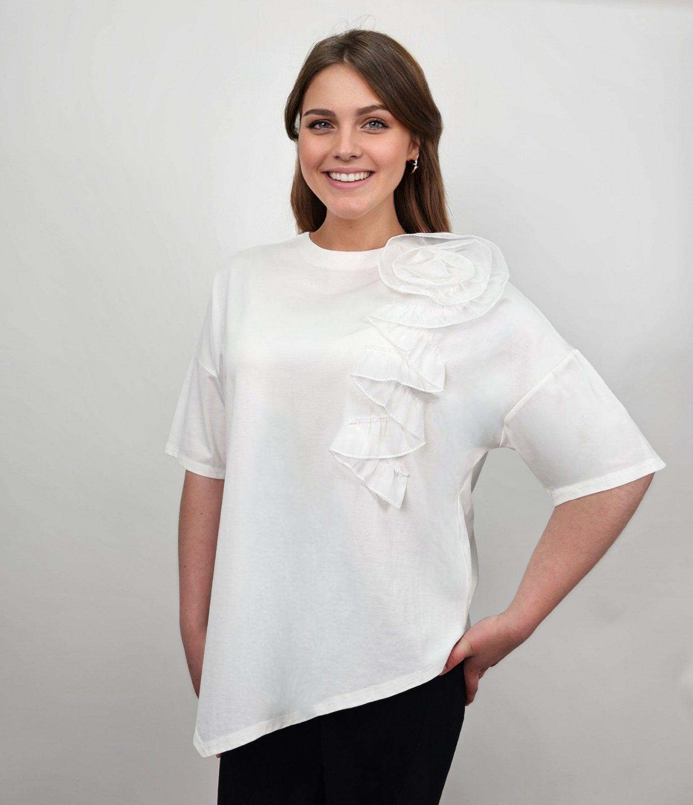 Футболка женская с объемным цветком XL Белый (26057730)