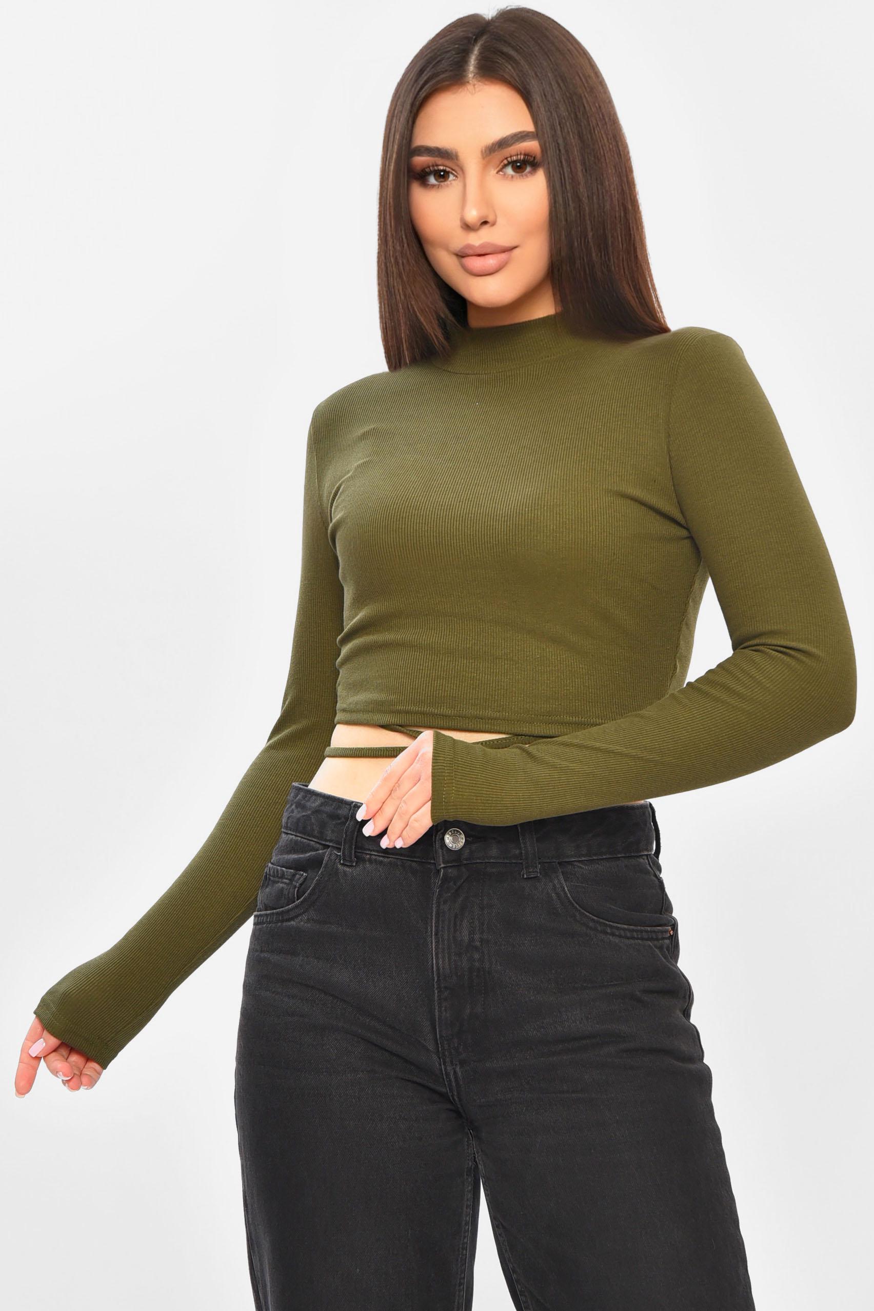 Кофта женская 201984 однотонная в рубчик S-M Хаки (201984_!315334_42-44) - фото 1