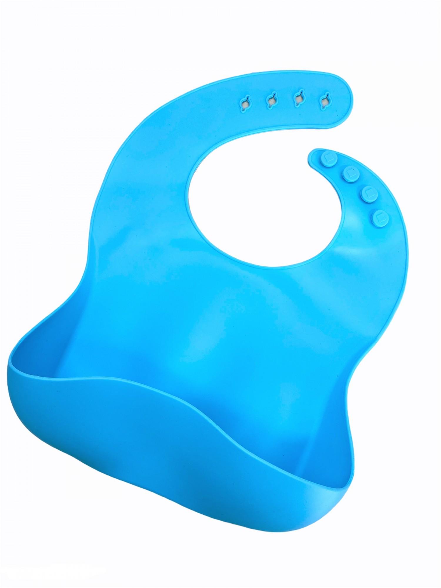 Набор детской силиконовой посуды с присоской тарелка/ложка/нагрудник/поильник Голубой (24043429) - фото 2
