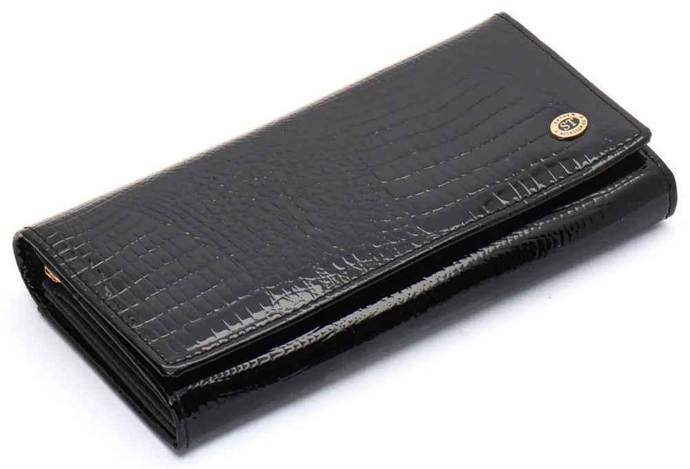 Гаманець лаковий з натуральної шкіри ST Leather S1001A Чорний