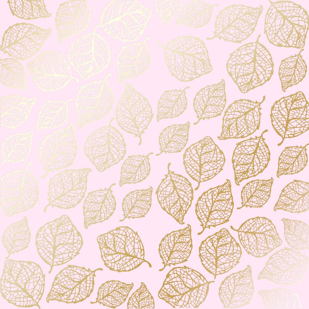 Лист бумаги односторонний Golden Delicate Leaves с фольгированием 30,5х30,5 см Light Pink