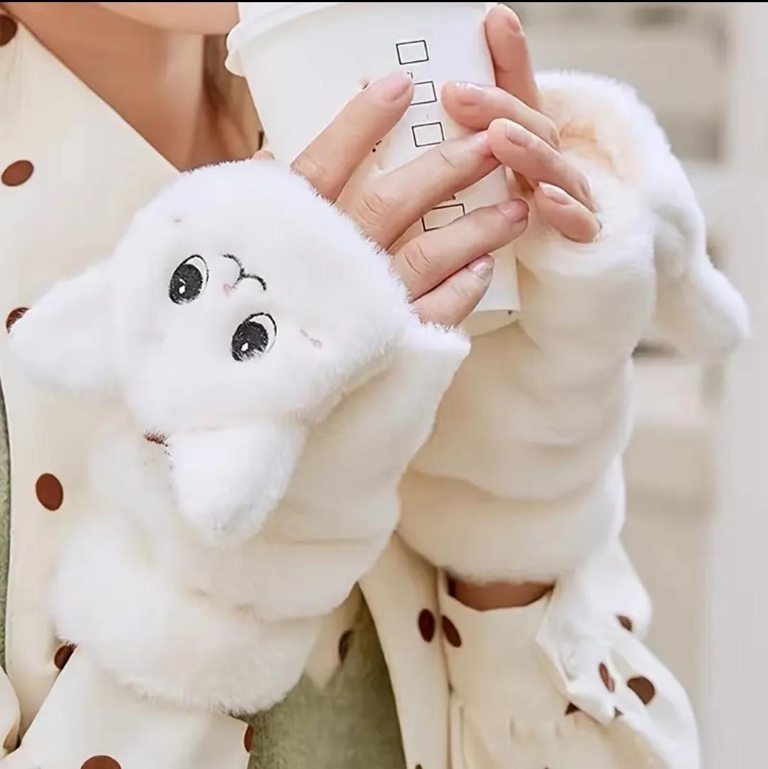 Рукавички зимові без пальців Jsstore Котик One Size Білий (2465527718) - фото 3 Рукавички зимові без пальців Jsstore Котик One Size Білий (2465527718) - фото 3